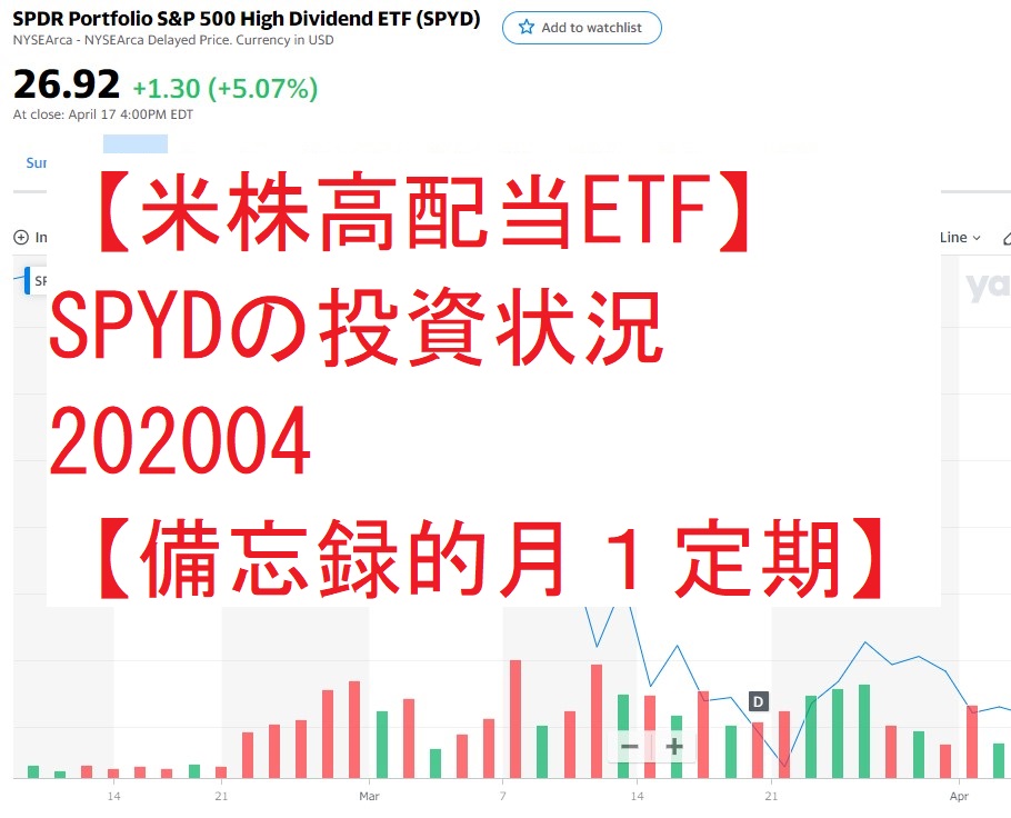 【米株高配当ETF】SPYDの投資状況202004【備忘録的月１定期】