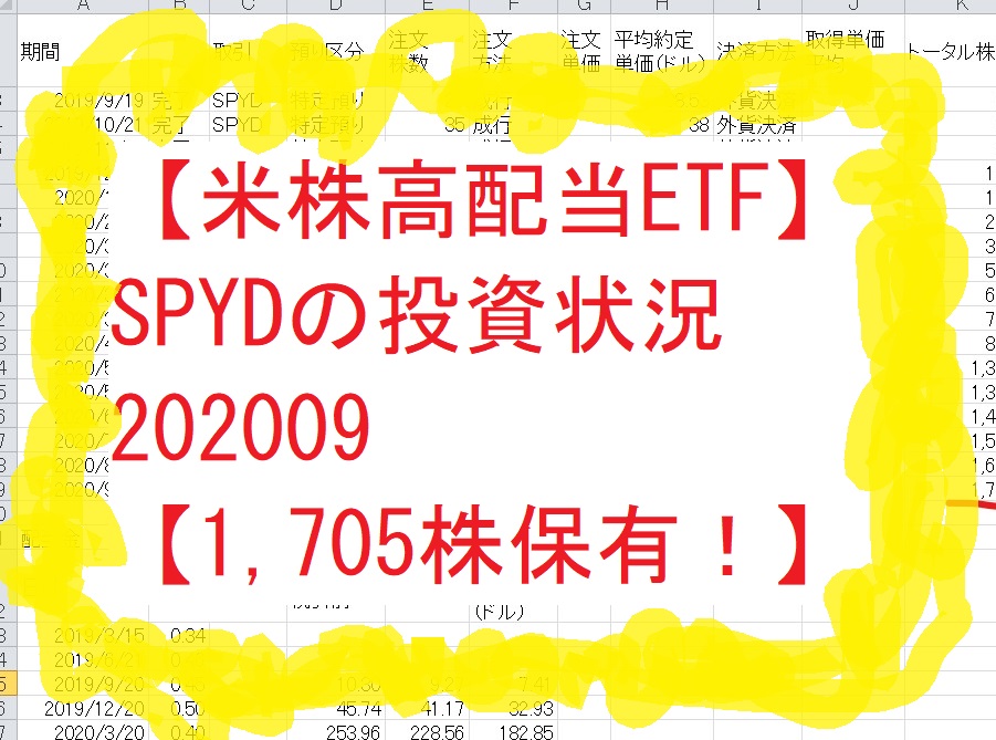 【米株高配当ETF】SPYDの投資状況202009【1,705株保有！】